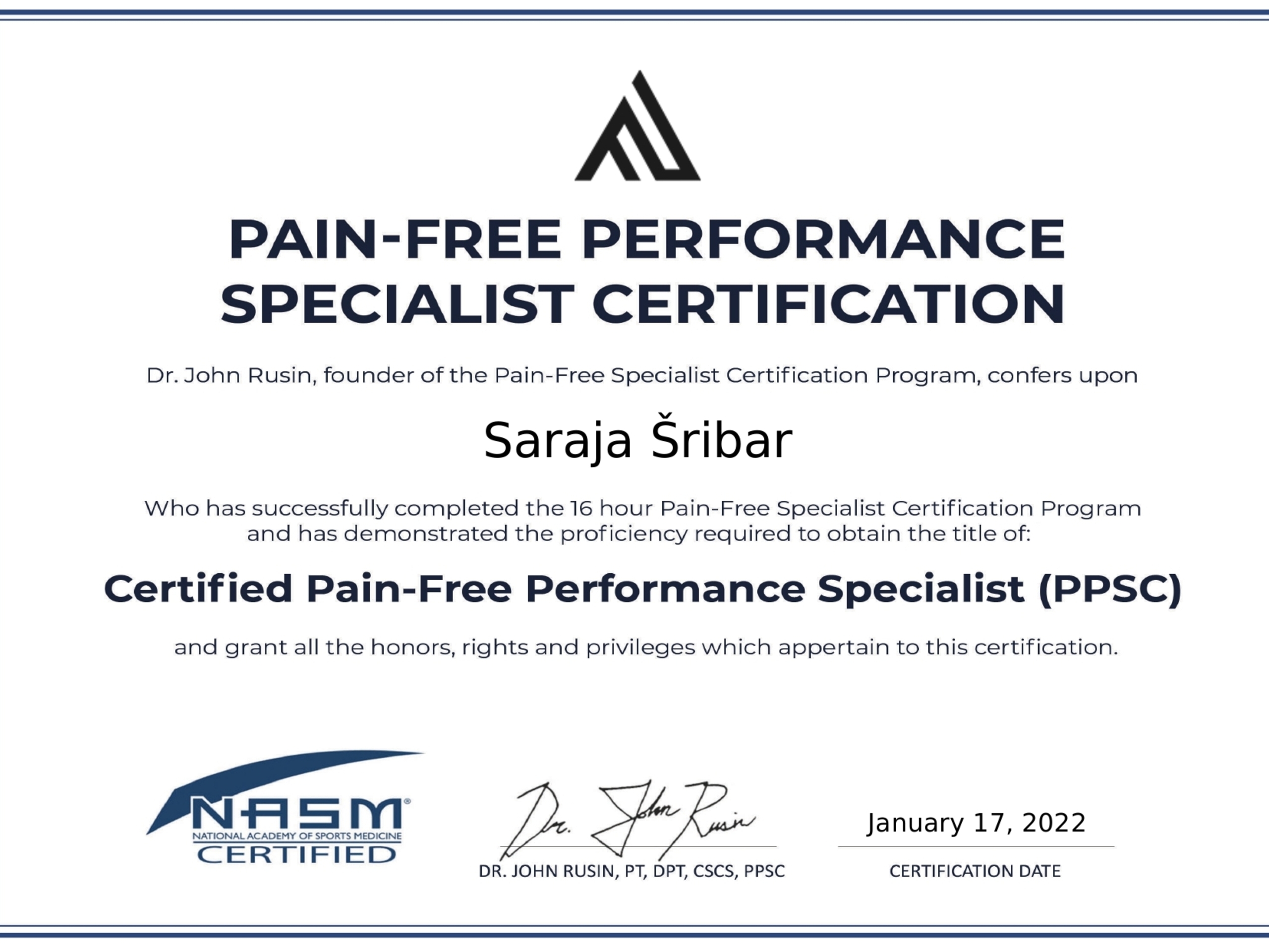 Certified Pain-Free Performance Specialist